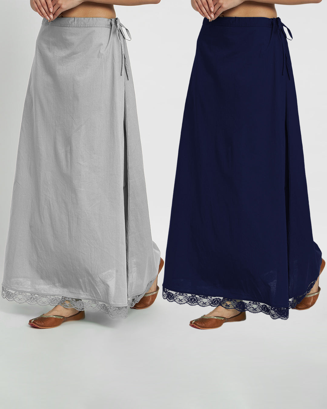 Combo: Iced Grey & Midnight Blue Lace Medley Peekaboo Petticoat- Set of 2
