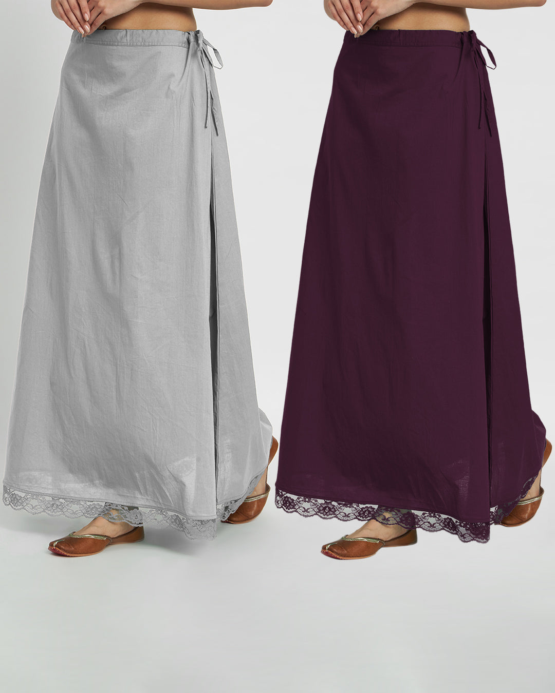 Combo: Iced Grey & Plum Passion Lace Medley Peekaboo Petticoat- Set of 2