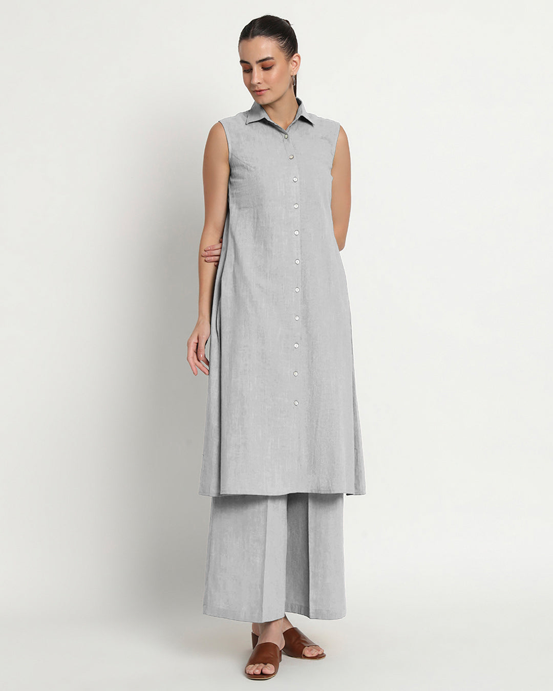Iced Grey Artful A-Line Solid Co-ord Set
