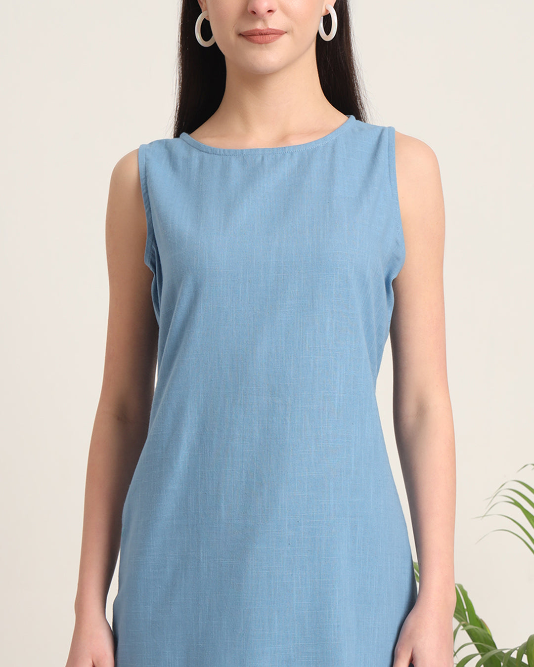 Blue Dawn Sleeveless Long Solid Kurta (Without Bottoms)