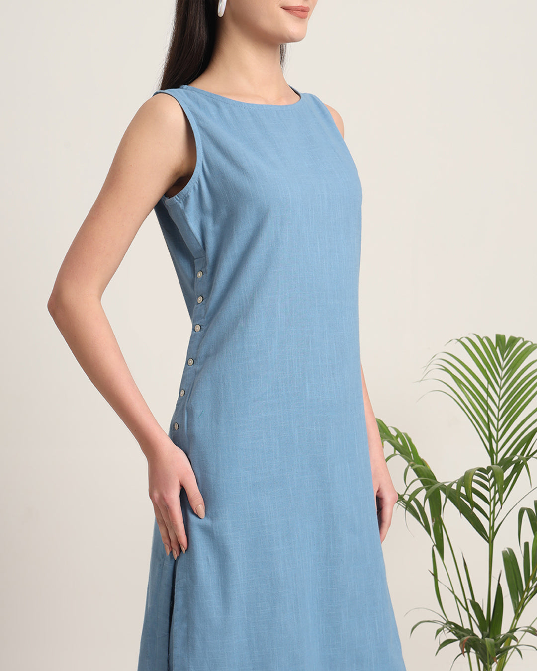 Blue Dawn Sleeveless Long Solid Kurta (Without Bottoms)