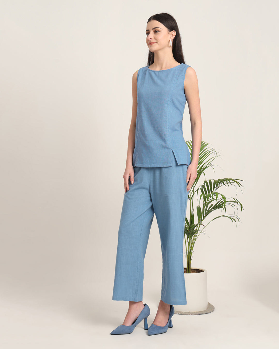 Blue Dawn Sleeveless Short Length Solid Co-ord Set