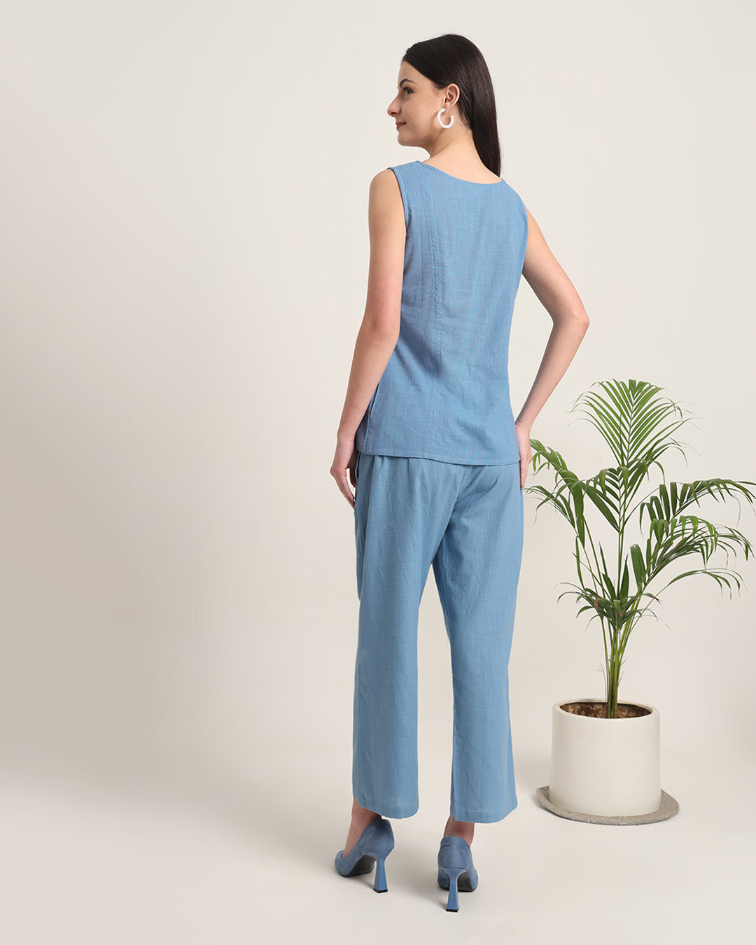 Blue Dawn Sleeveless Short Length Solid Co-ord Set
