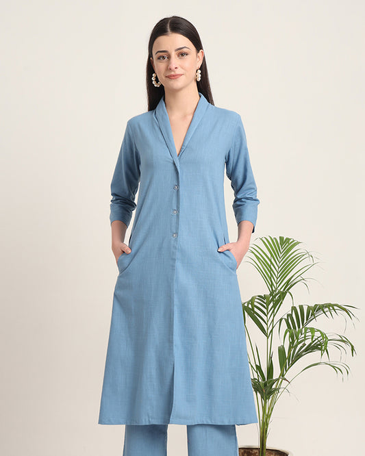 Blue Dawn Boho Harmony Flared Solid Kurta (Without Bottoms)