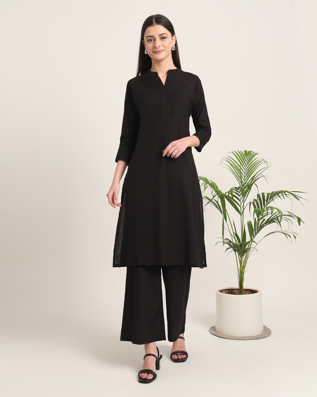 Black Everyday Bliss Notch Neck Solid Co-ord Set