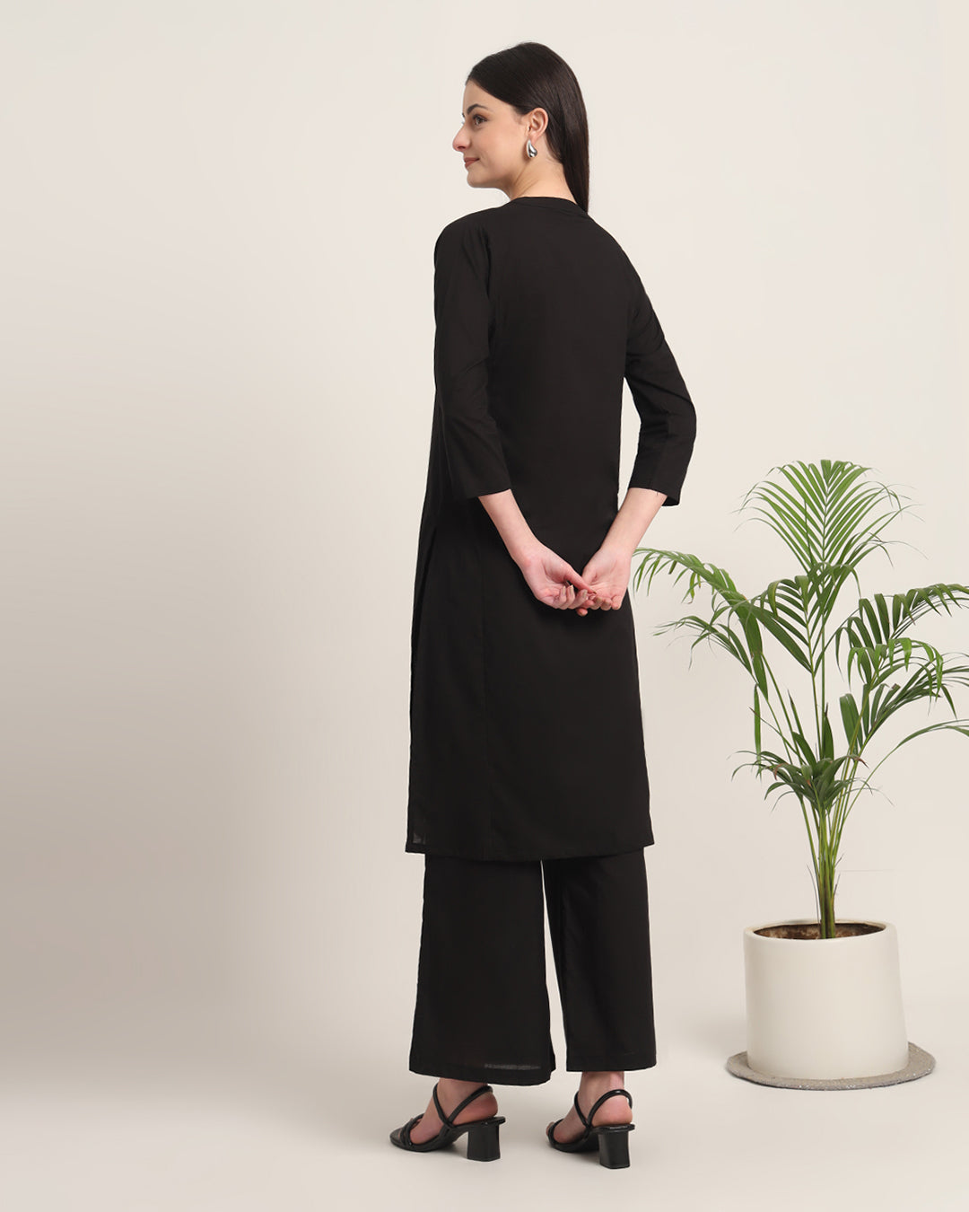 Black Everyday Bliss Notch Neck Solid Co-ord Set