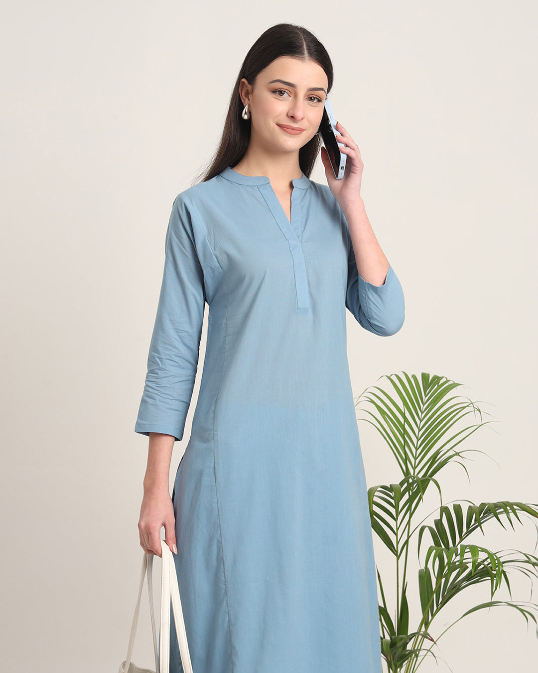Blue Dawn Everyday Bliss Notch Neck Solid Kurta (Without Bottoms)