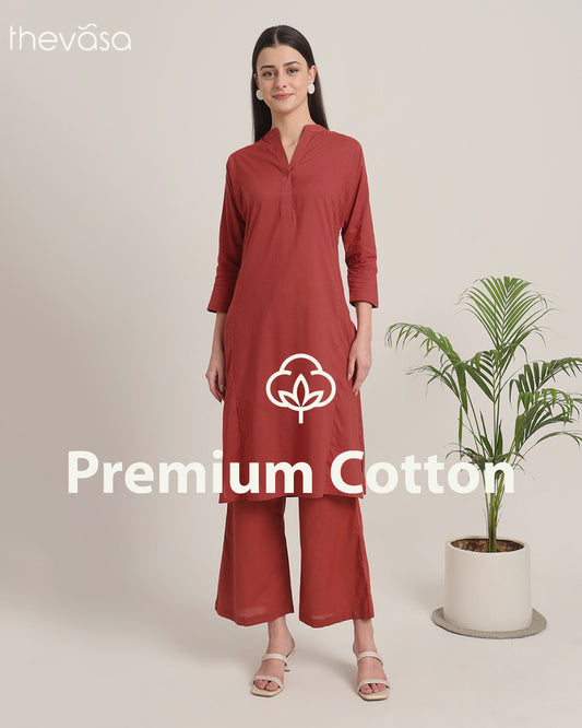 Russet Red Everyday Bliss Notch Neck Solid Co-ord Set