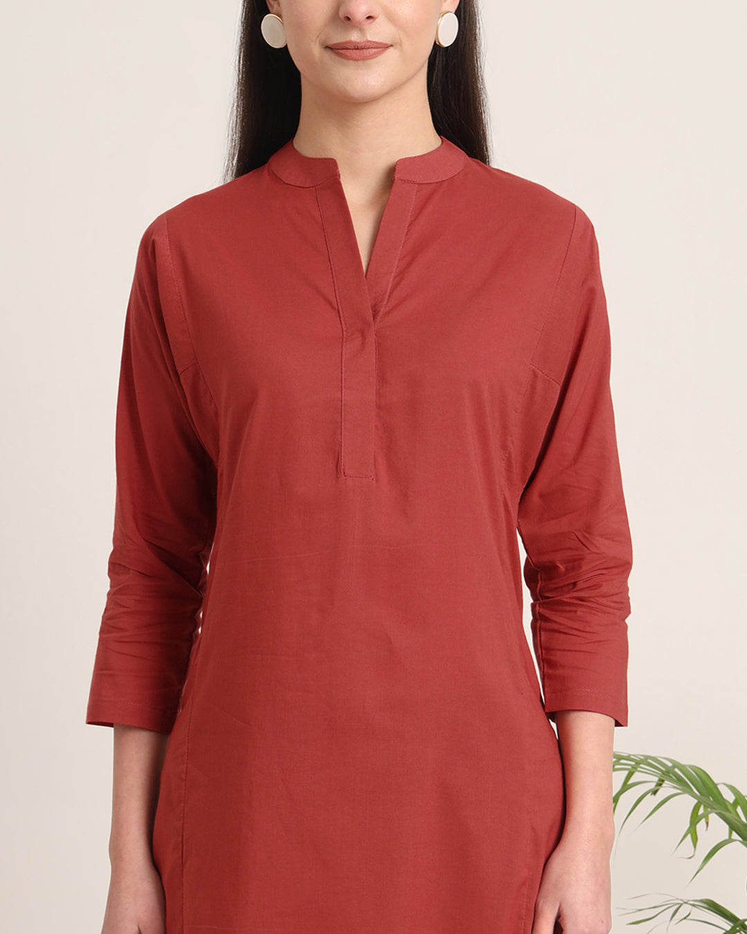 Russet Red Everyday Bliss Notch Neck Solid Co-ord Set