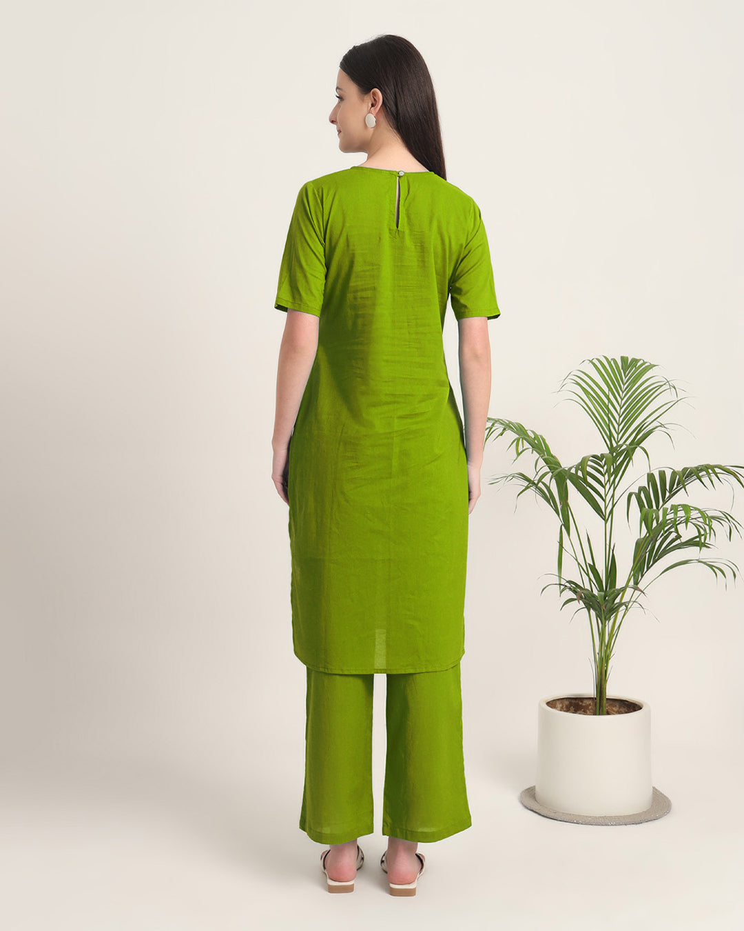 Sage Green Round Neck Long Solid Co-ord Set