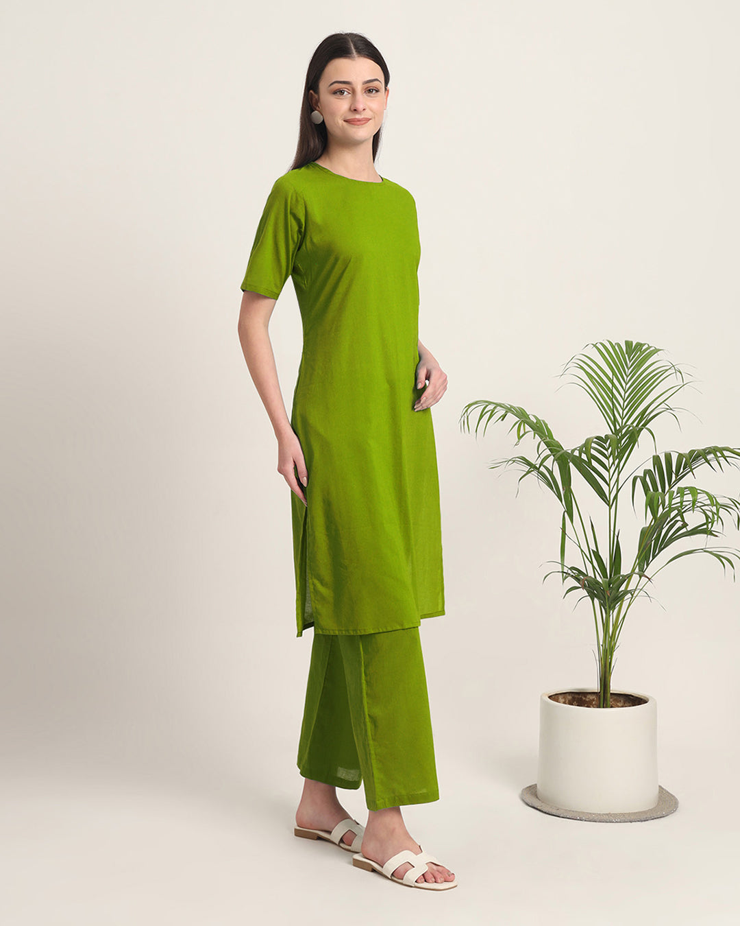 Sage Green Round Neck Long Solid Co-ord Set
