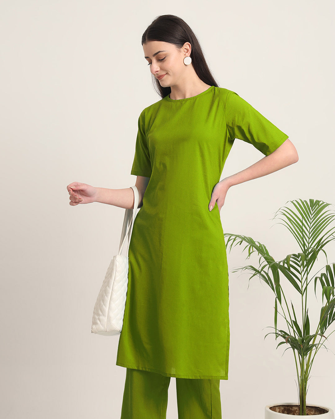 Sage Green Round Neck Long Solid Co-ord Set