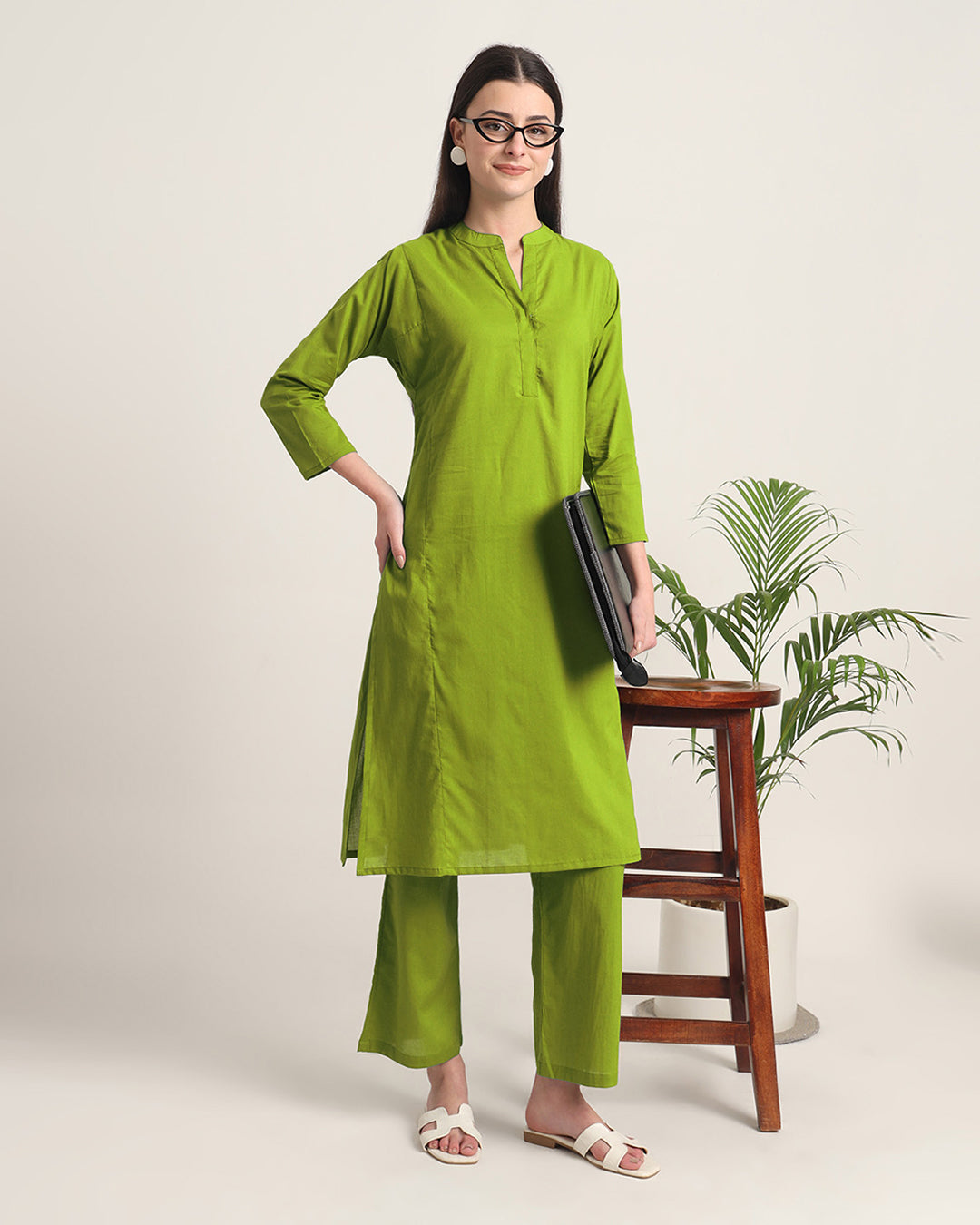 Sage Green Everyday Bliss Notch Neck Solid Co-ord Set