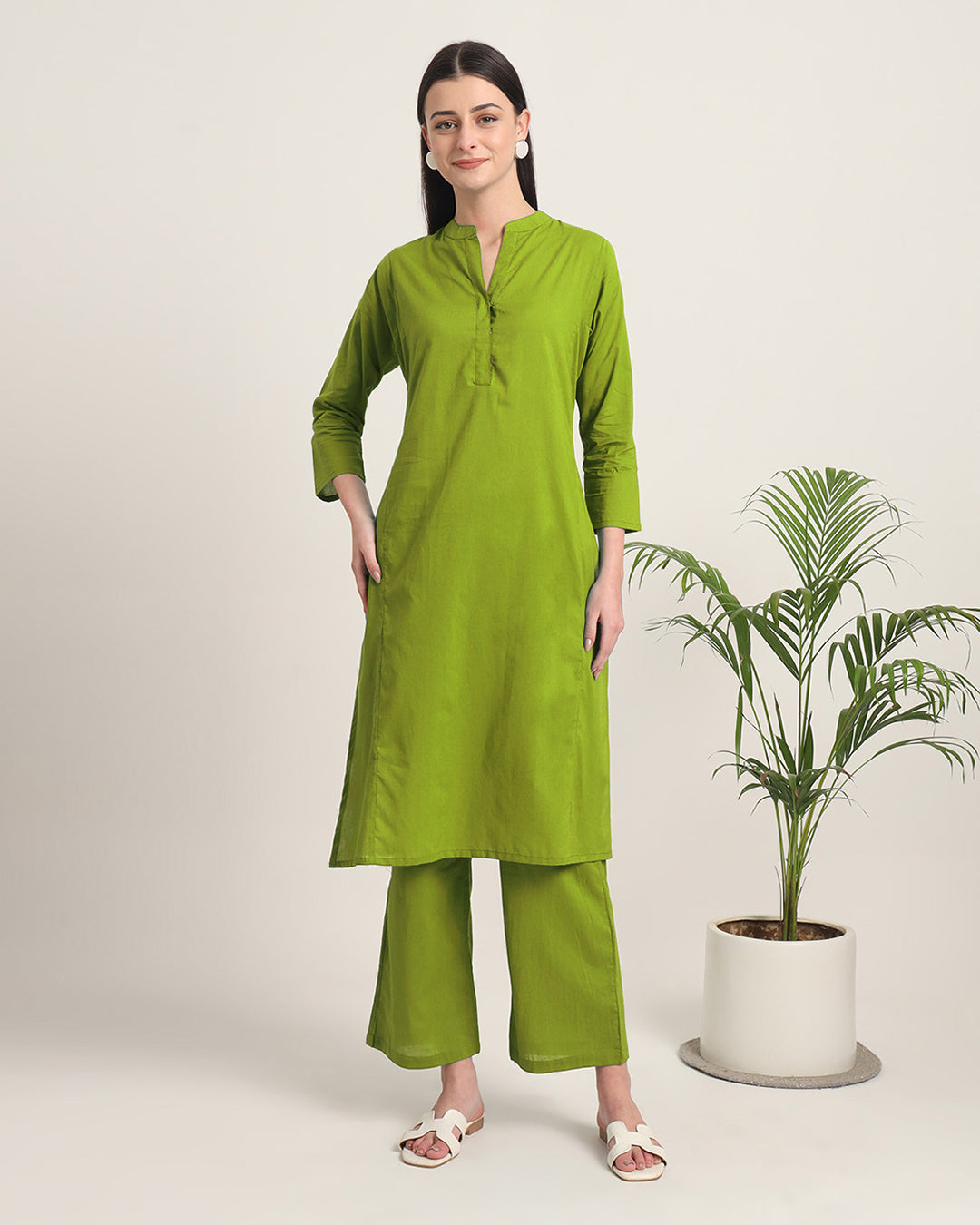 Sage Green Everyday Bliss Notch Neck Solid Co-ord Set