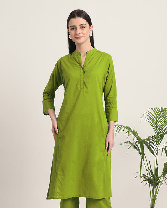 Sage Green Everyday Bliss Notch Neck Solid Kurta (Without Bottoms)