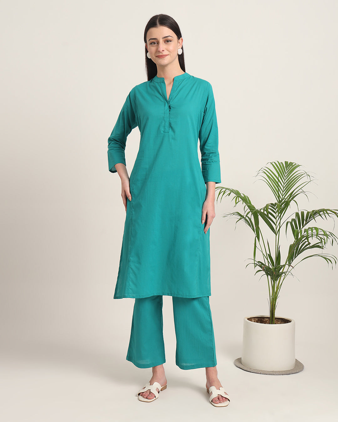 Green Gleam Everyday Bliss Notch Neck Solid Co-ord Set
