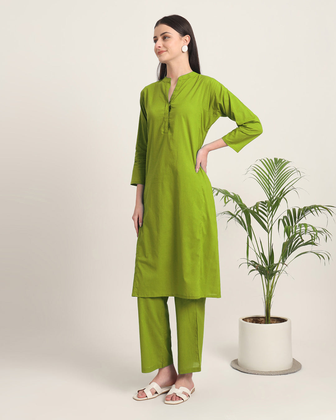 Sage Green Everyday Bliss Notch Neck Solid Co-ord Set