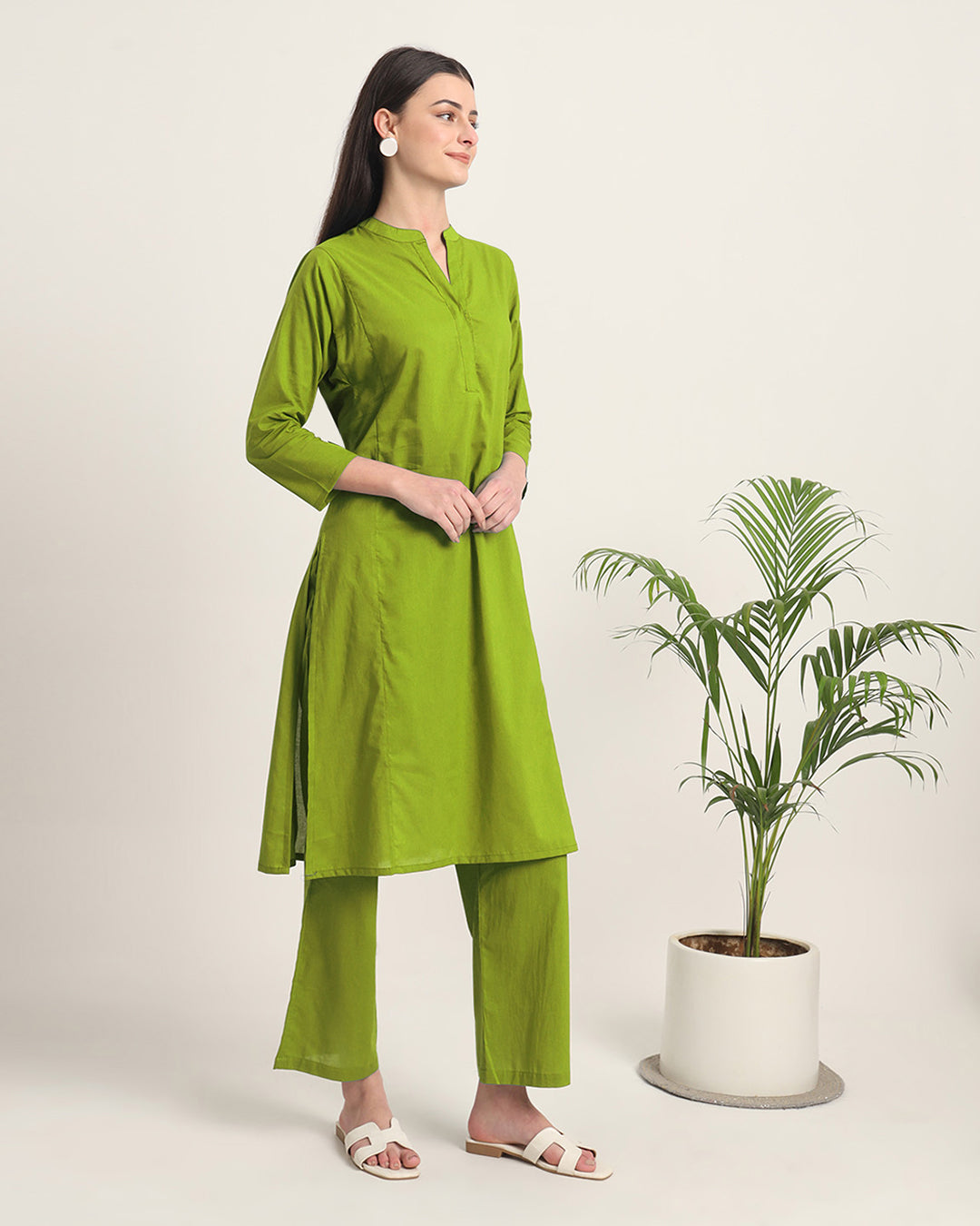 Sage Green Everyday Bliss Notch Neck Solid Co-ord Set