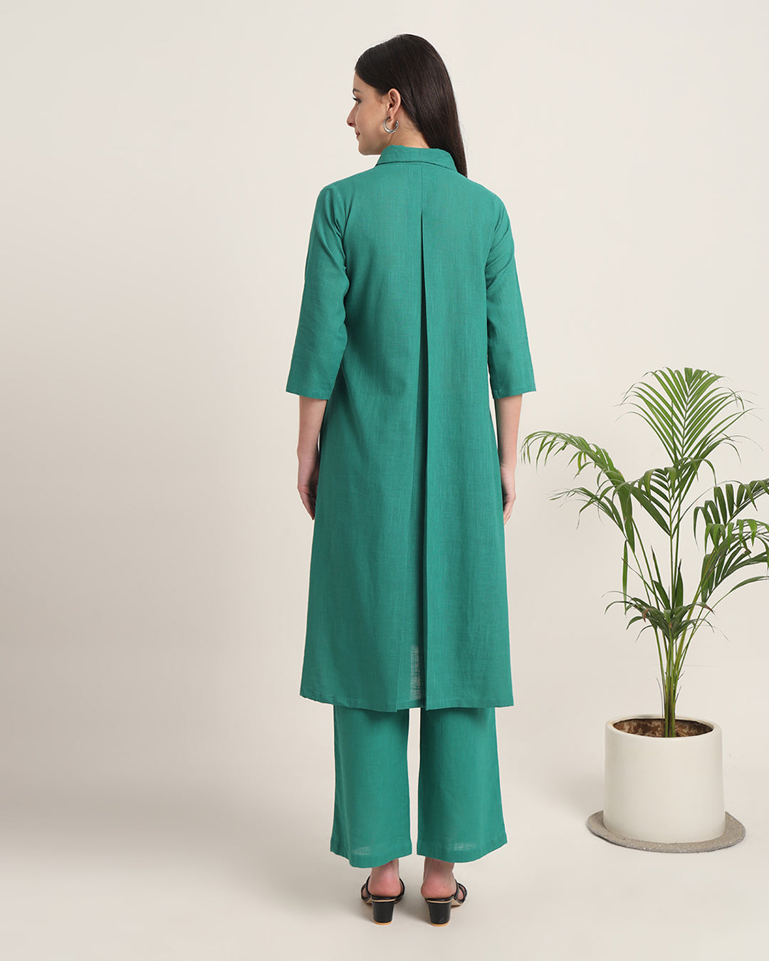 Green Gleam Boho Harmony Flared Solid Co-ord Set