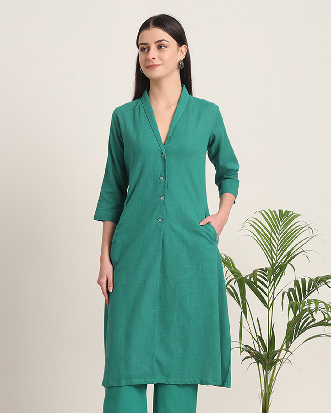 Green Gleam Boho Harmony Flared Solid Kurta (Without Bottoms)
