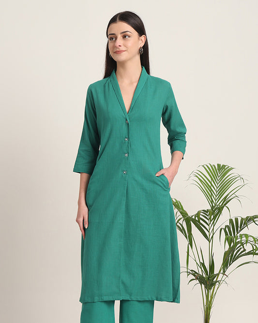 Green Gleam Boho Harmony Flared Solid Kurta (Without Bottoms)