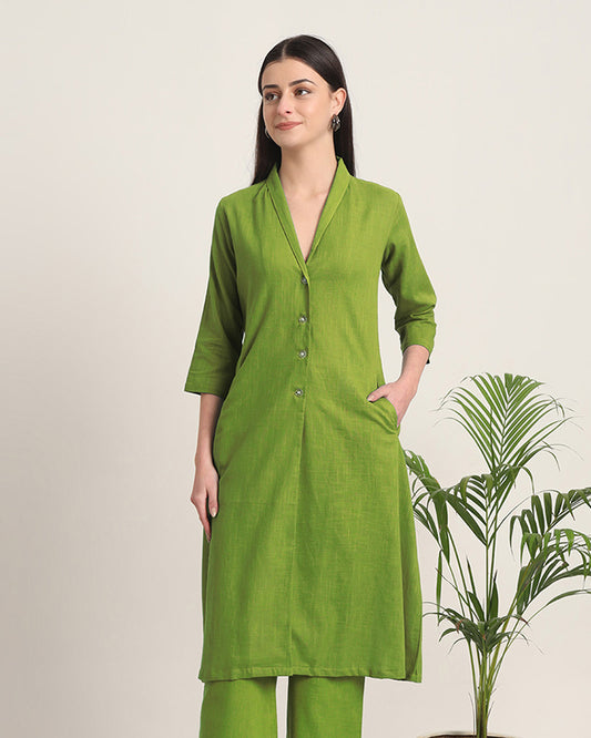 Sage Green Boho Harmony Flared Solid Kurta (Without Bottoms)