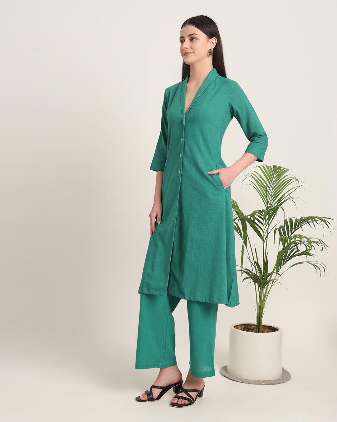 Green Gleam Boho Harmony Flared Solid Co-ord Set