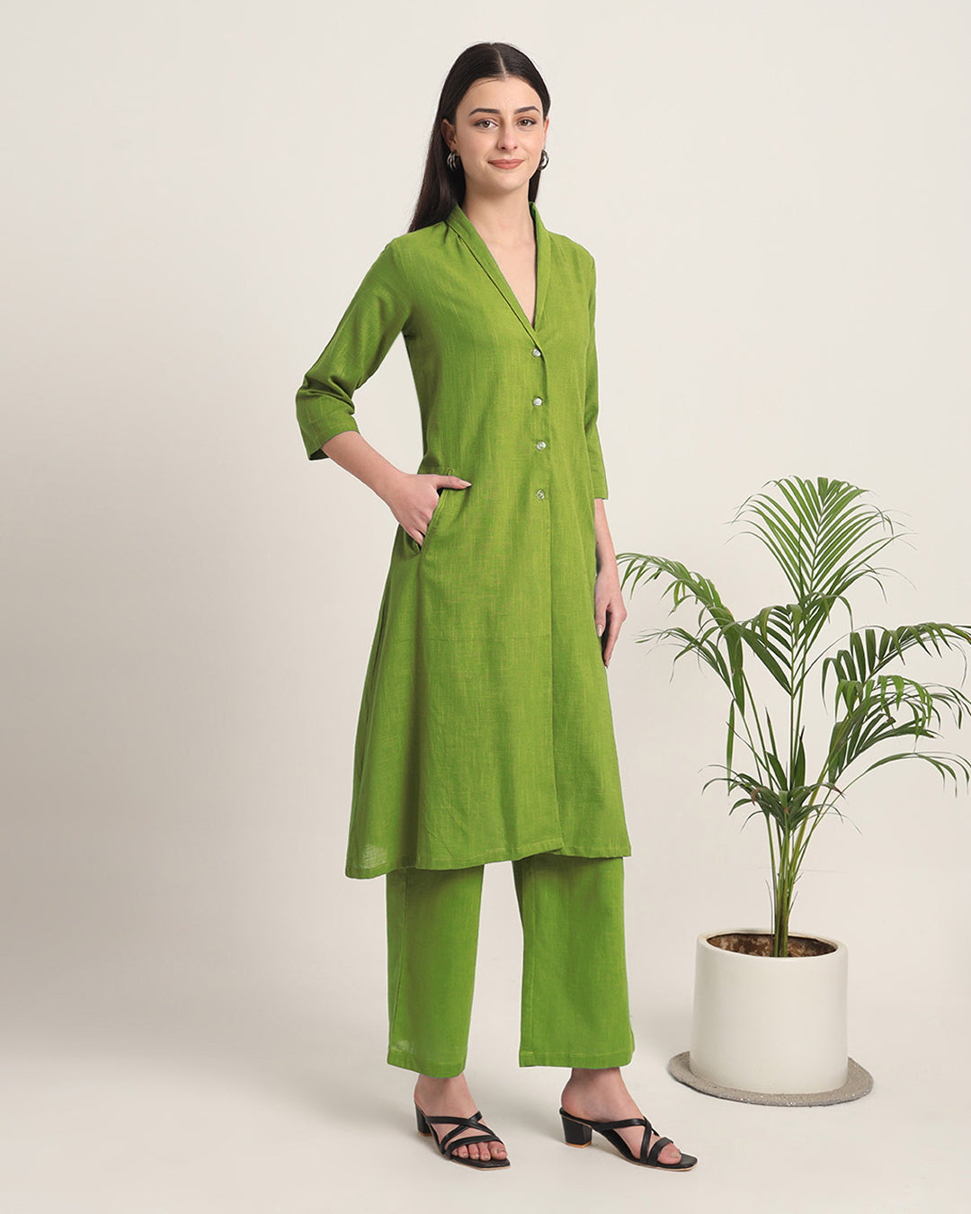 Sage Green Boho Harmony Flared Solid Co-ord Set