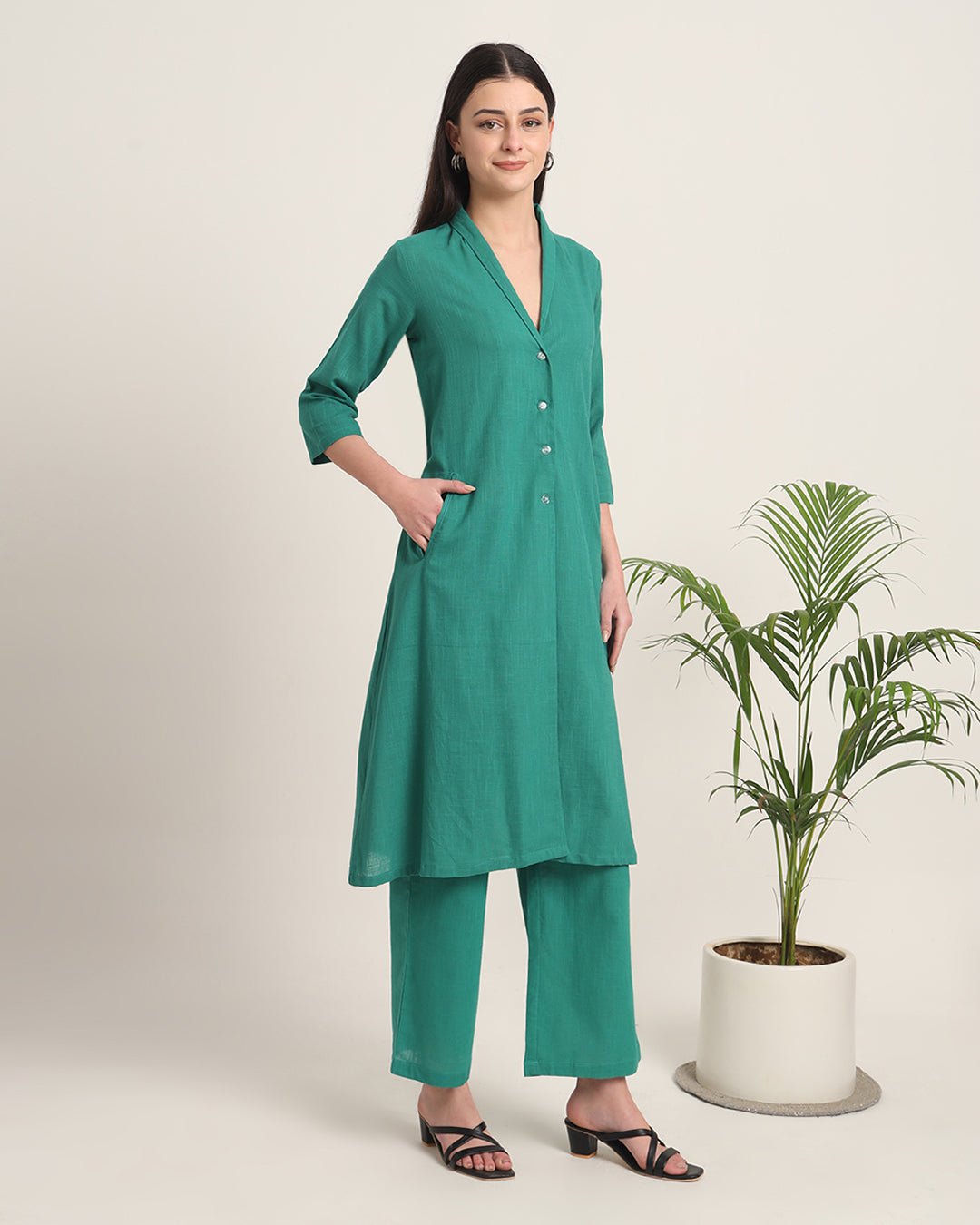 Green Gleam Boho Harmony Flared Solid Co-ord Set