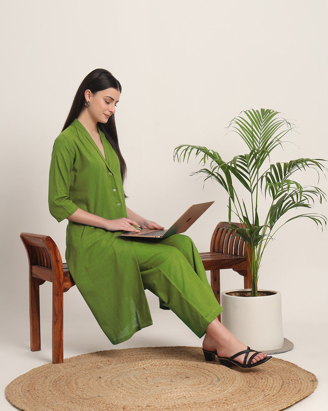 Sage Green Boho Harmony Flared Solid Co-ord Set