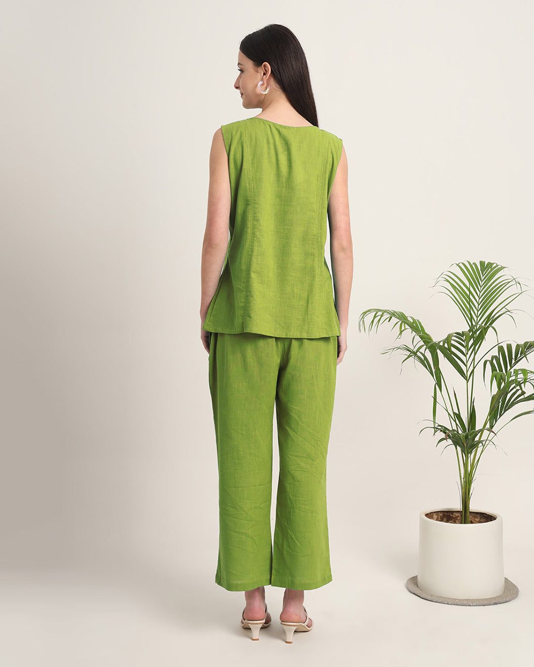 Sage Green Sleeveless Short Length Solid Co-ord Set