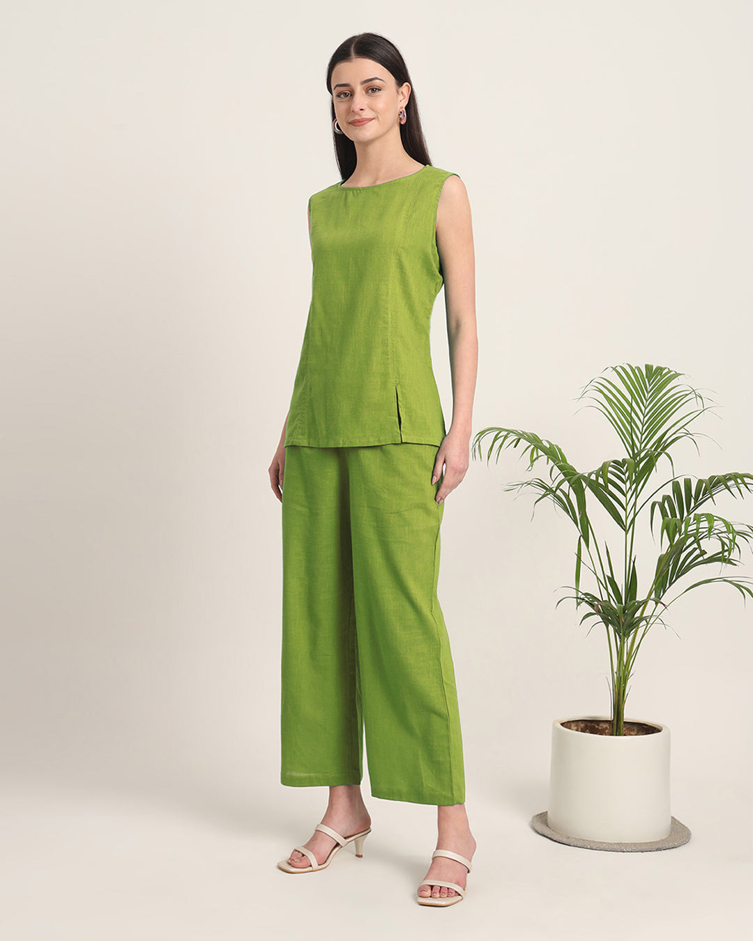 Sage Green Sleeveless Short Length Solid Co-ord Set