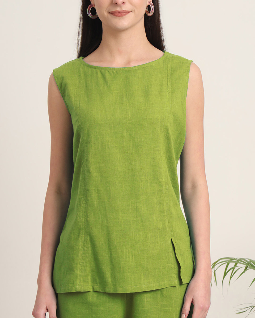 Sage Green Sleeveless Short Length Solid Co-ord Set