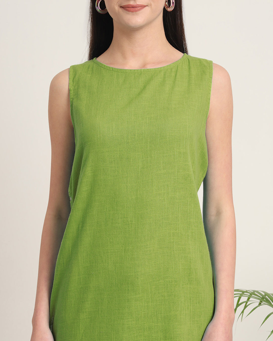 Sage Green Sleeveless Long Solid Kurta (Without Bottoms)