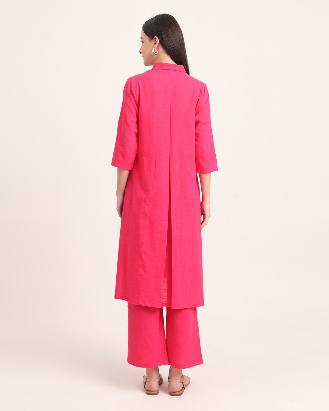 Queen's Gulabi Boho Harmony Flared Solid Kurta (Without Bottoms)