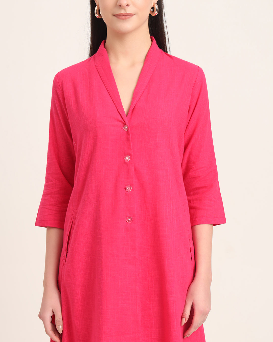Queen's Gulabi Boho Harmony Flared Solid Kurta (Without Bottoms)