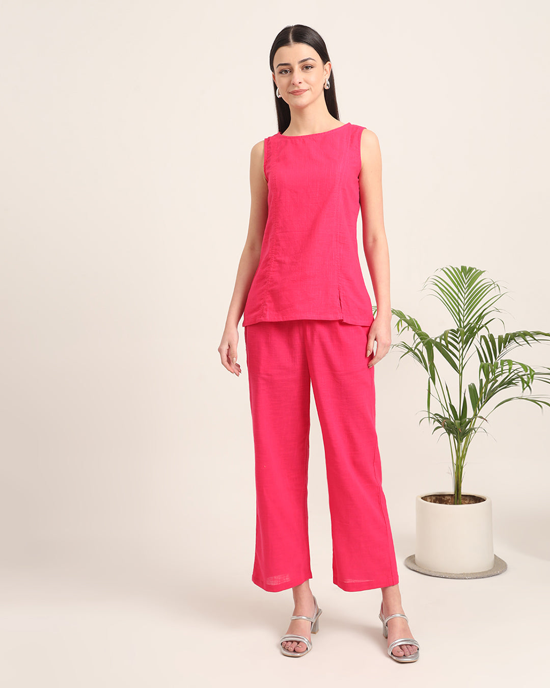 Queen's Gulabi Sleeveless Short Length Solid Co-ord Set