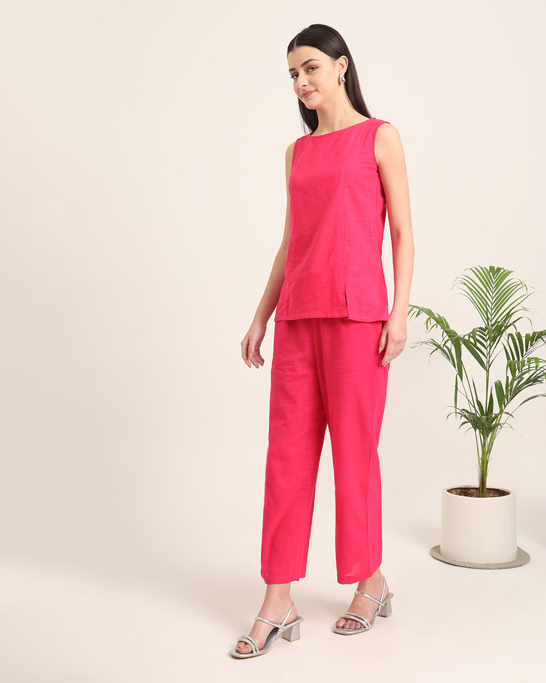 Queen's Gulabi Sleeveless Short Length Solid Co-ord Set