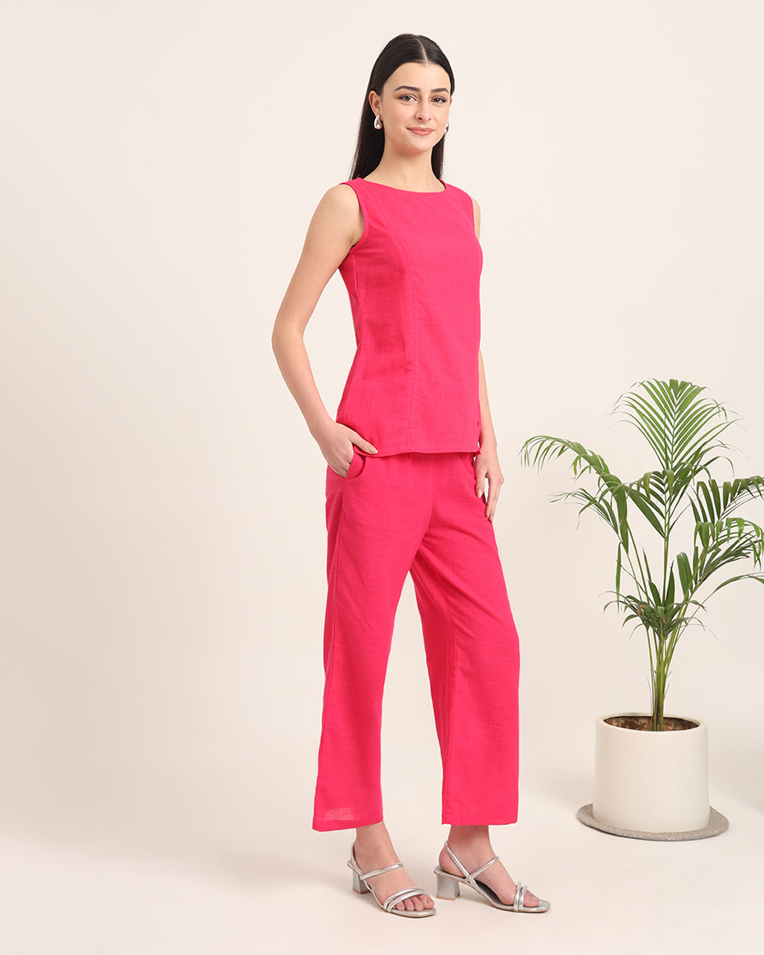 Queen's Gulabi Sleeveless Short Length Solid Co-ord Set