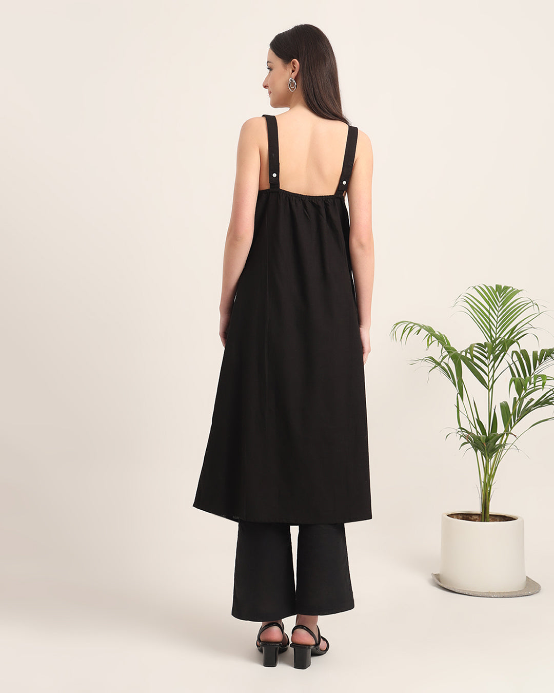 Black Dreamy Flare Spaghetti Solid Co-ord Set