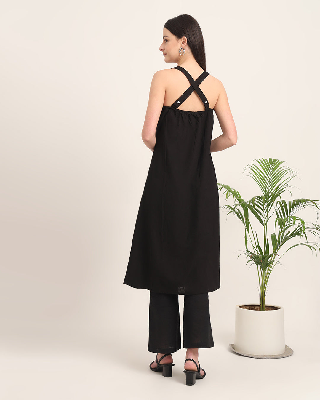 Black Dreamy Flare Spaghetti Solid Co-ord Set