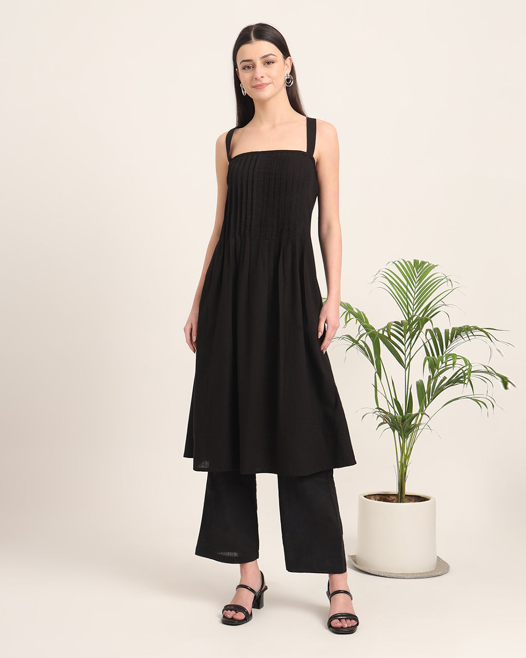 Black Dreamy Flare Spaghetti Solid Co-ord Set