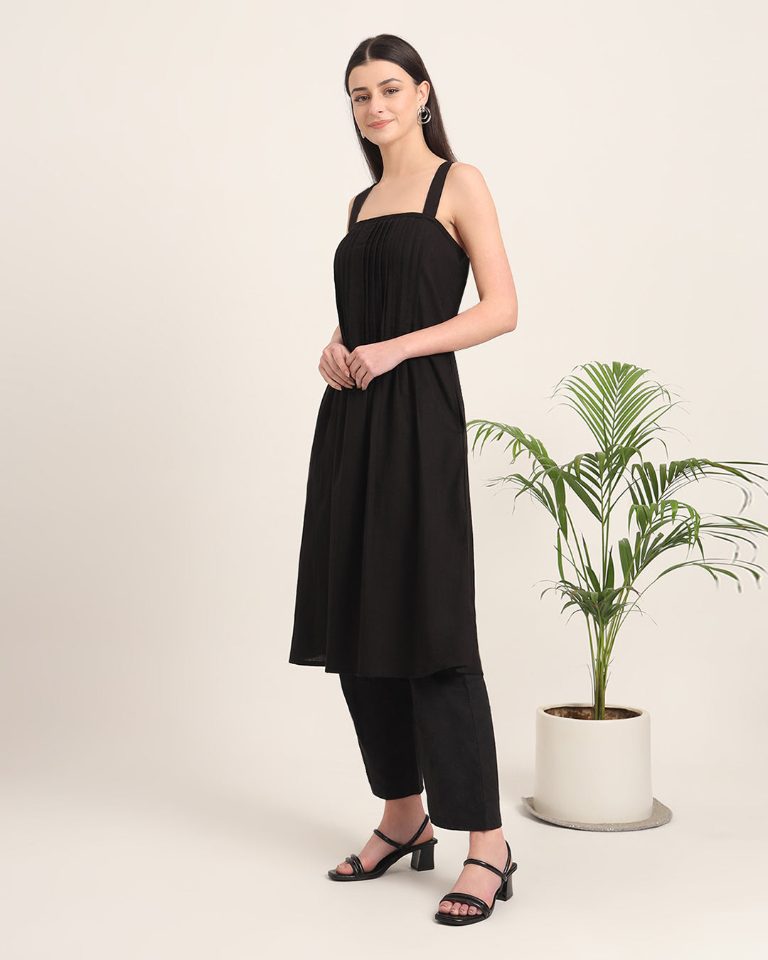 Black Dreamy Flare Spaghetti Solid Co-ord Set