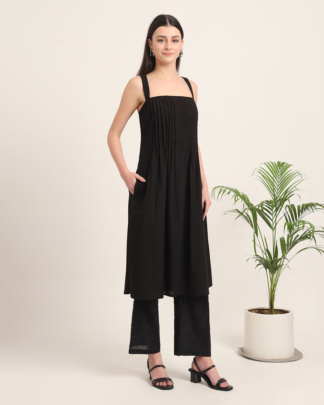 Black Dreamy Flare Spaghetti Solid Co-ord Set