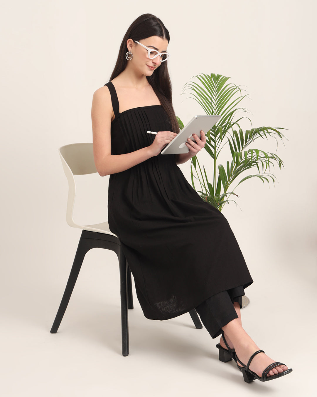 Black Dreamy Flare Spaghetti Solid Co-ord Set