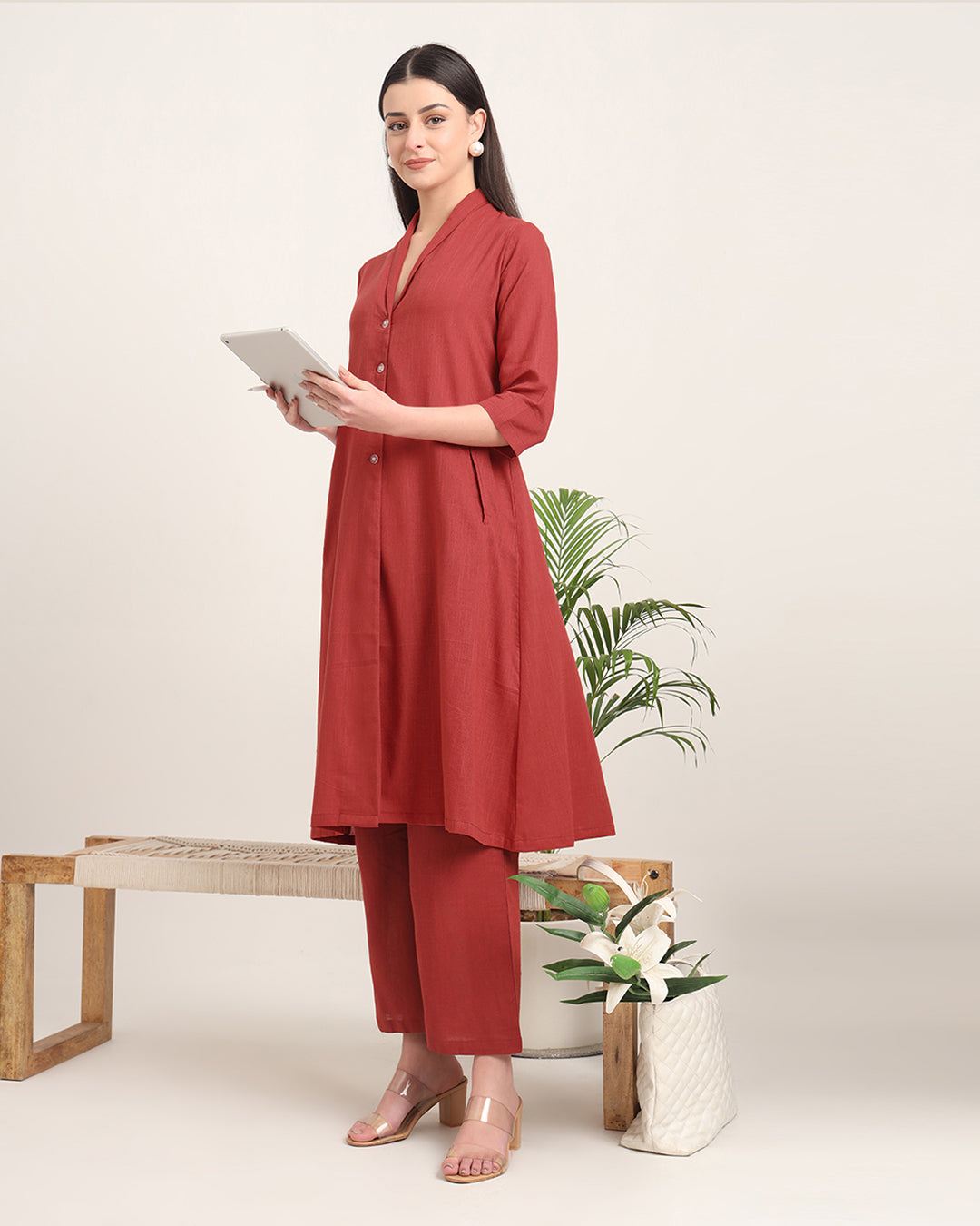 Russet Red Boho Harmony Flared Solid Co-ord Set