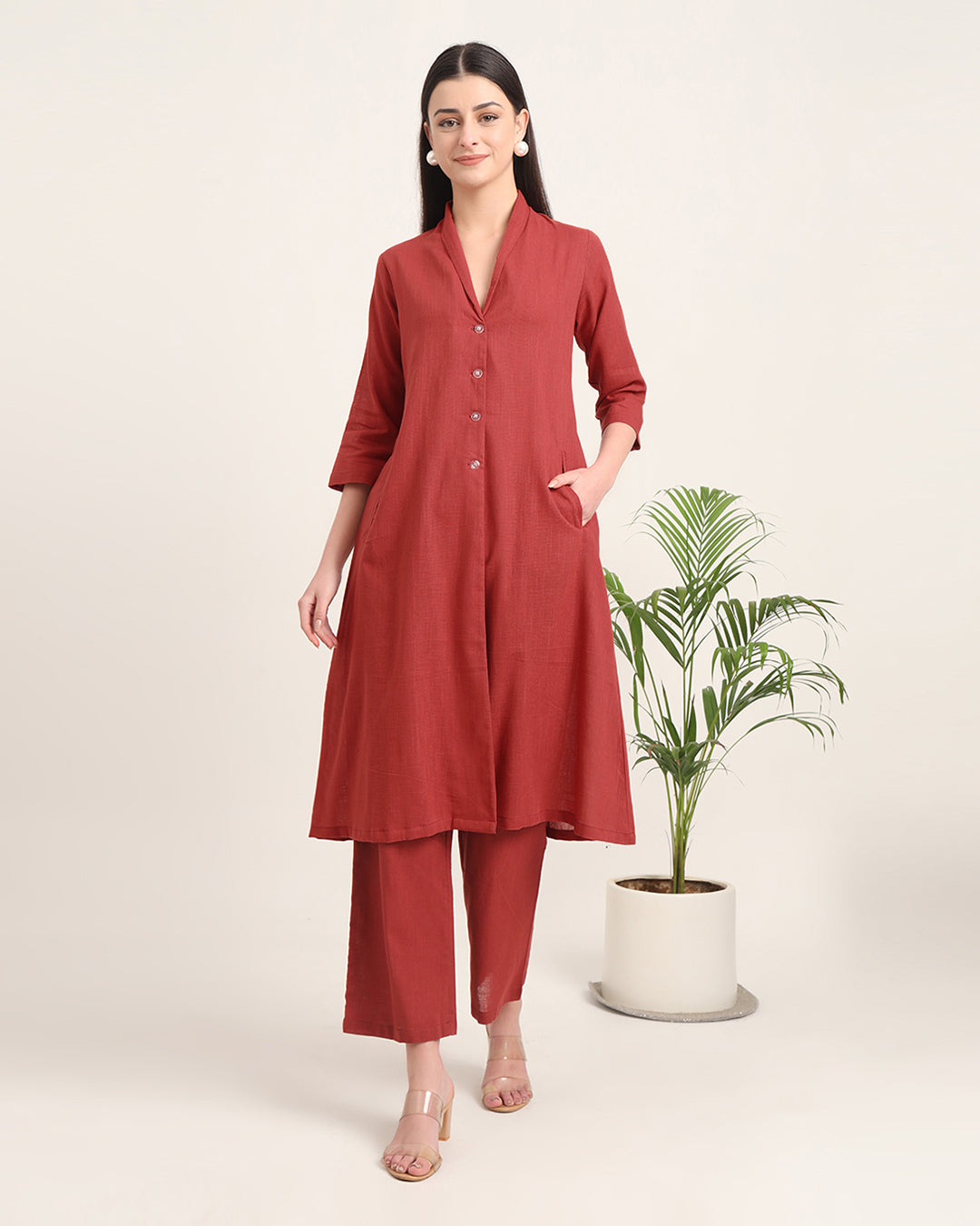 Russet Red Boho Harmony Flared Solid Co-ord Set