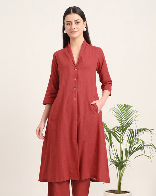 Russet Red Boho Harmony Flared Solid Kurta (Without Bottoms)