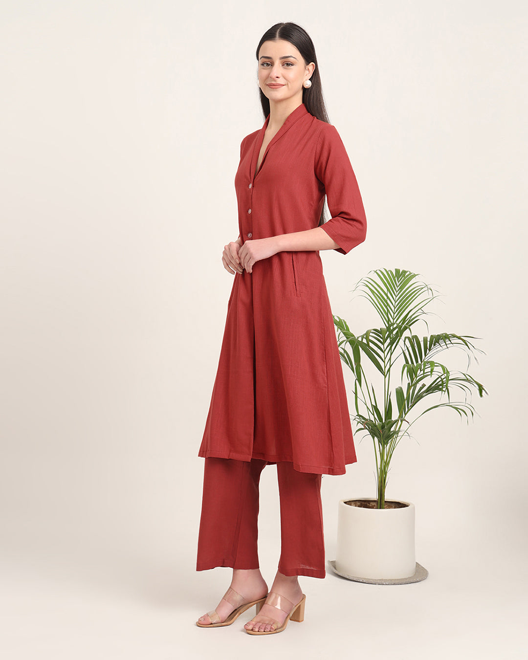 Russet Red Boho Harmony Flared Solid Co-ord Set