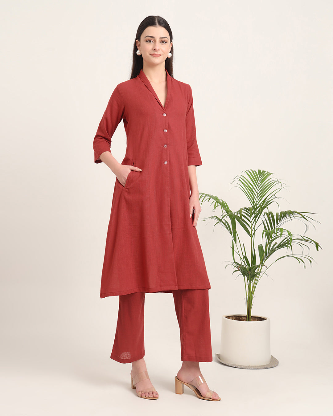 Russet Red Boho Harmony Flared Solid Co-ord Set